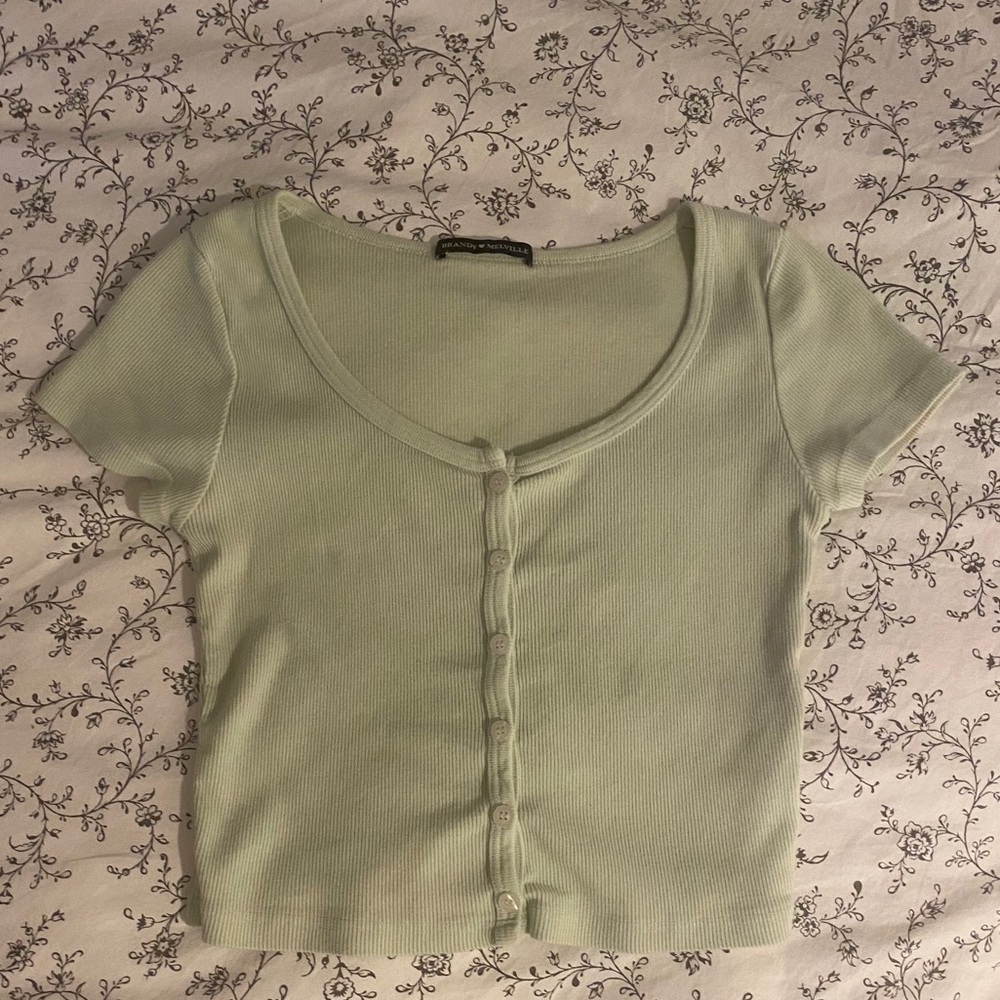 Brandy Melville light green Zelly button up top